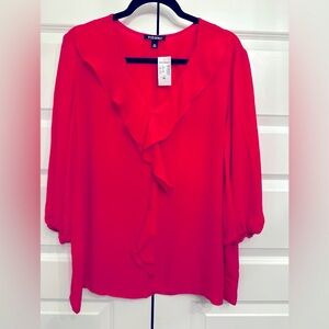 NWT Beautiful Roz & Ali V-neck Ruffled Pullover blouse feminine and chic